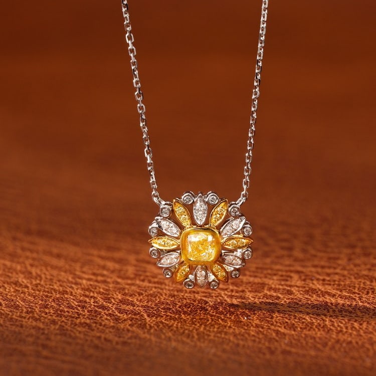 14k Gold 0.39 Ctw Natural Yellow Diamond & Diamond Necklace - 2