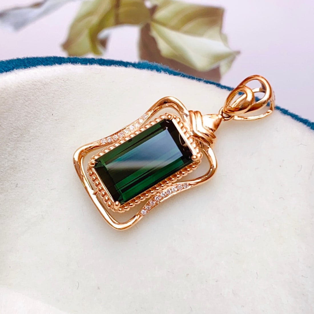 14k Gold 3.65 Ct Natural Tourmaline & Diamond Pendant( Without Chain ) - 2