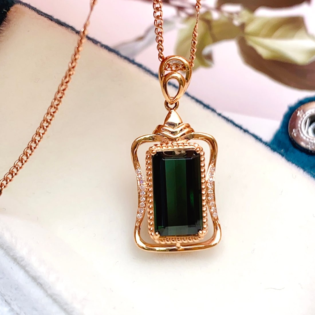 14k Gold 3.65 Ct Natural Tourmaline & Diamond Pendant( Without Chain ) - 4