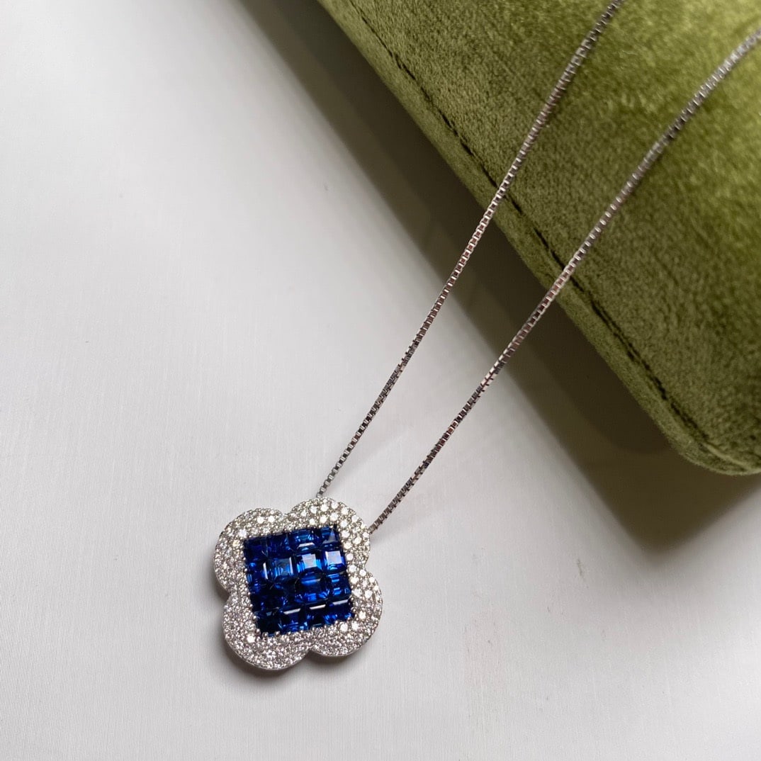 14k Gold 2.95 Ctw Natural Sapphire & Diamond Necklace - 2