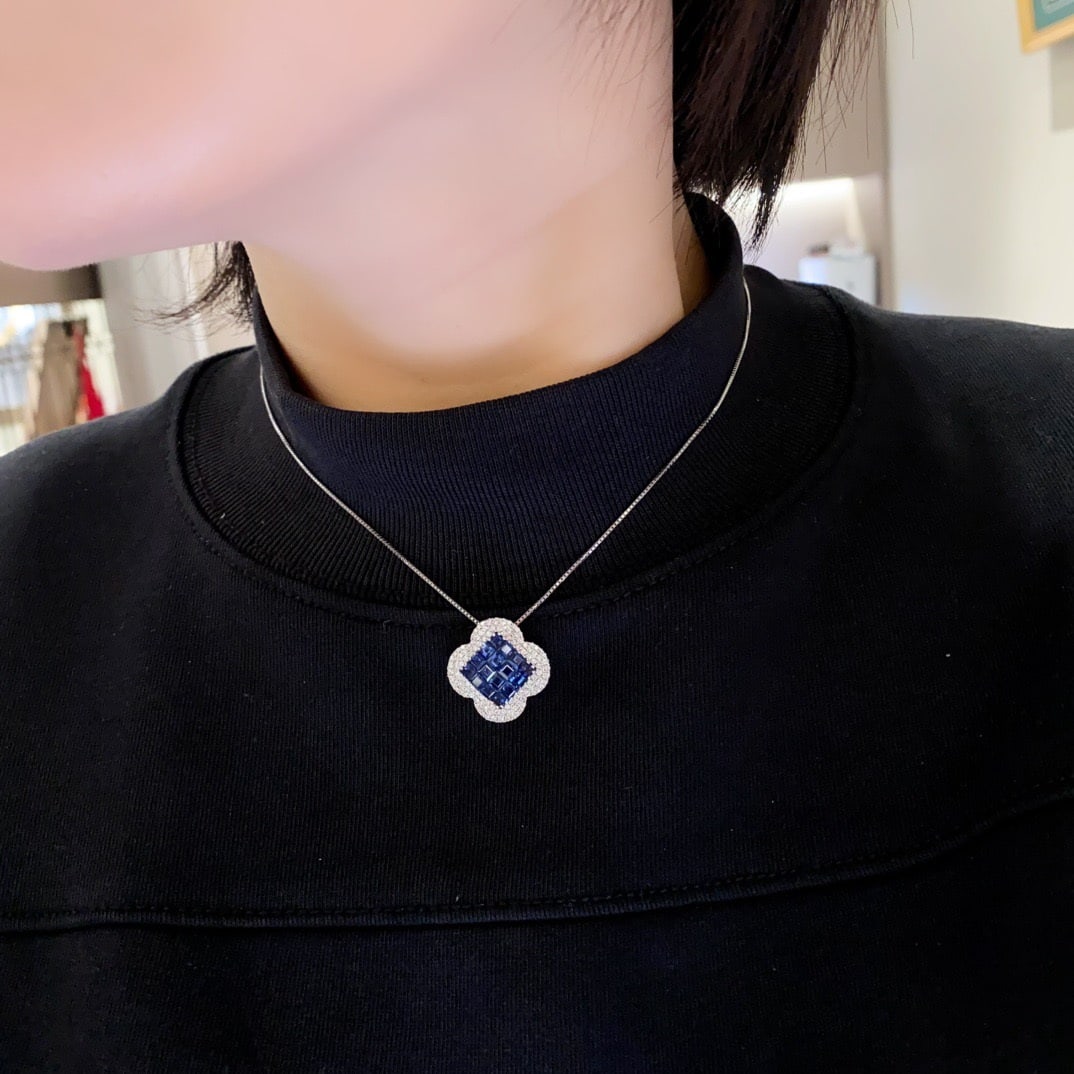 14k Gold 2.95 Ctw Natural Sapphire & Diamond Necklace - 3