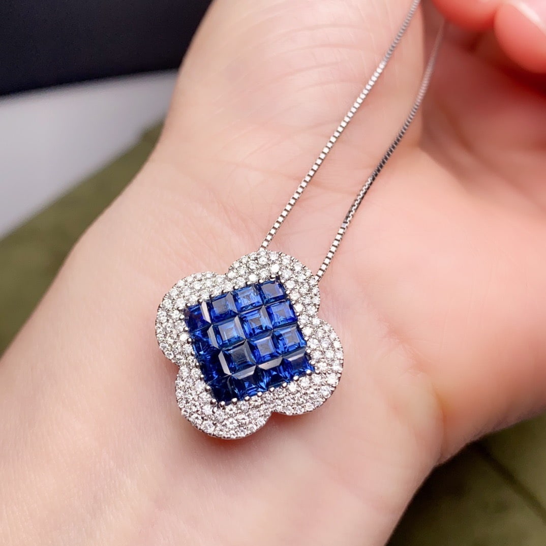 14k Gold 2.95 Ctw Natural Sapphire & Diamond Necklace - 4