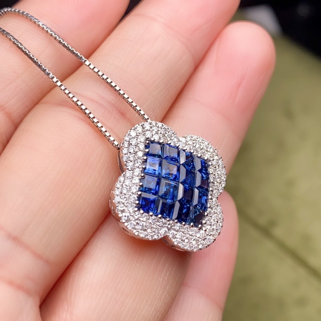 14k Gold 2.95 Ctw Natural Sapphire & Diamond Necklace - 5