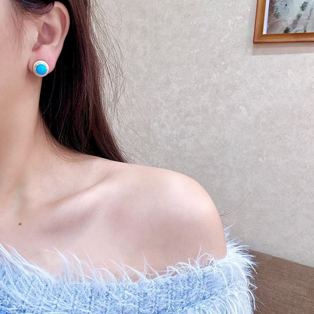 14k Gold 4.27 Ctw Natural Blue Turquoise & Diamond Earrings - 4