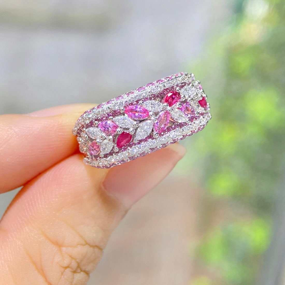 14k Gold 2.27 Ctw Natural Sapphire & Ruby & Diamond Ring - 2