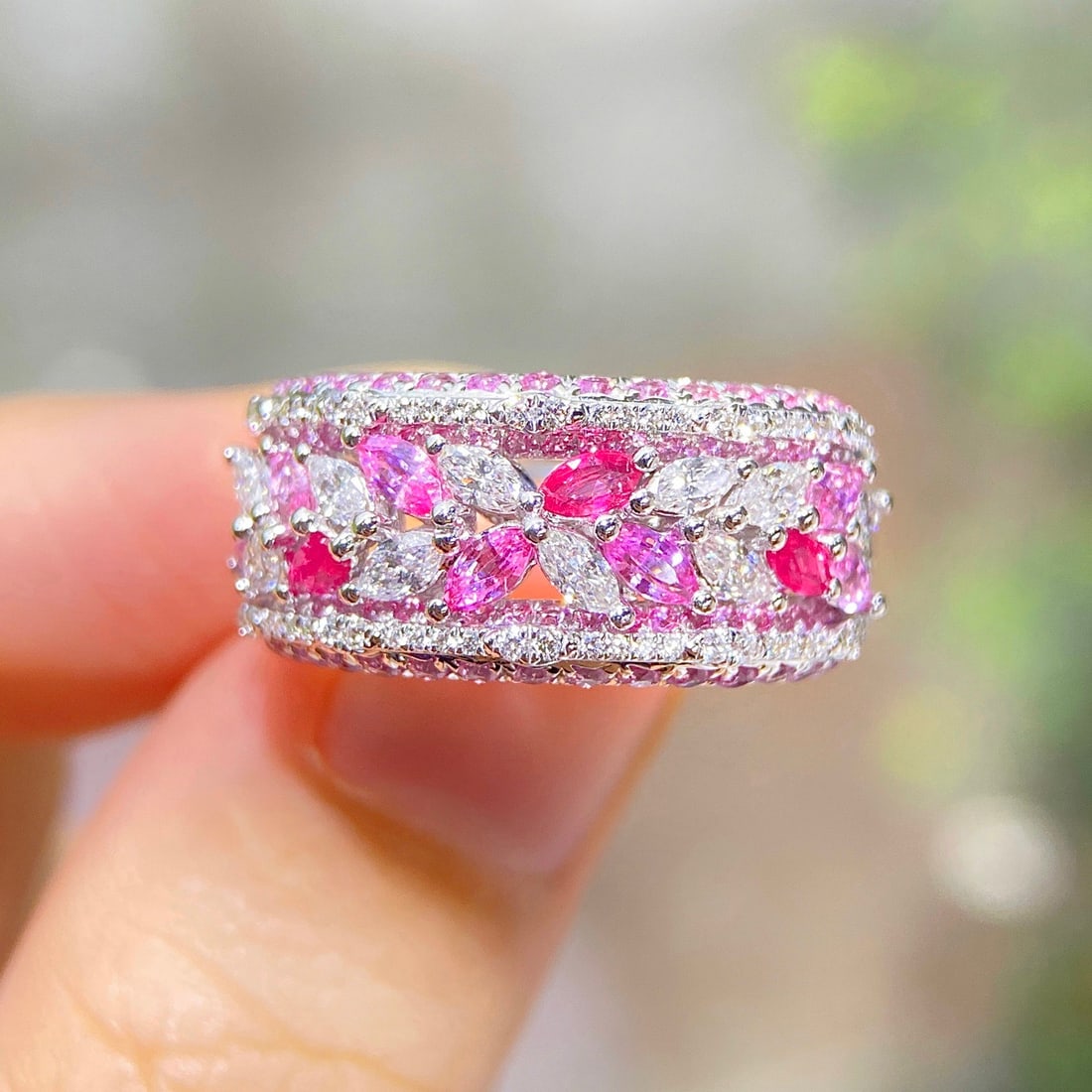 14k Gold 2.27 Ctw Natural Sapphire & Ruby & Diamond Ring - 3