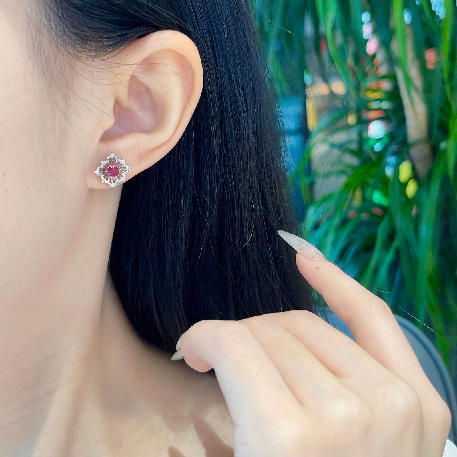 14k Gold 0.65 Ct Natural Ruby & Diamond Earrings - 6