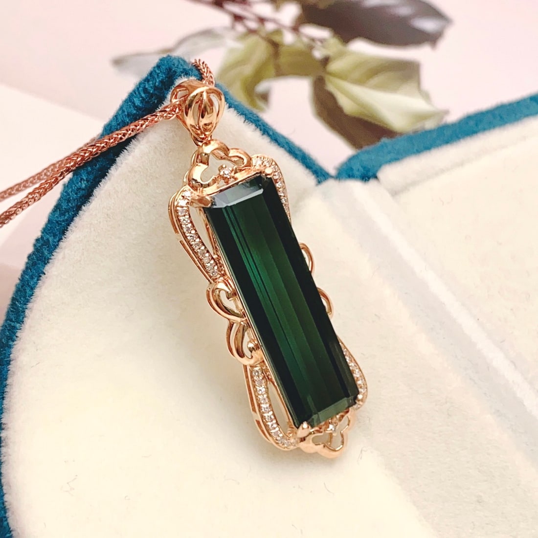 14k Gold 8.70 Ct Natural Tourmaline & Diamond Pendant( Without Chain ) - 3