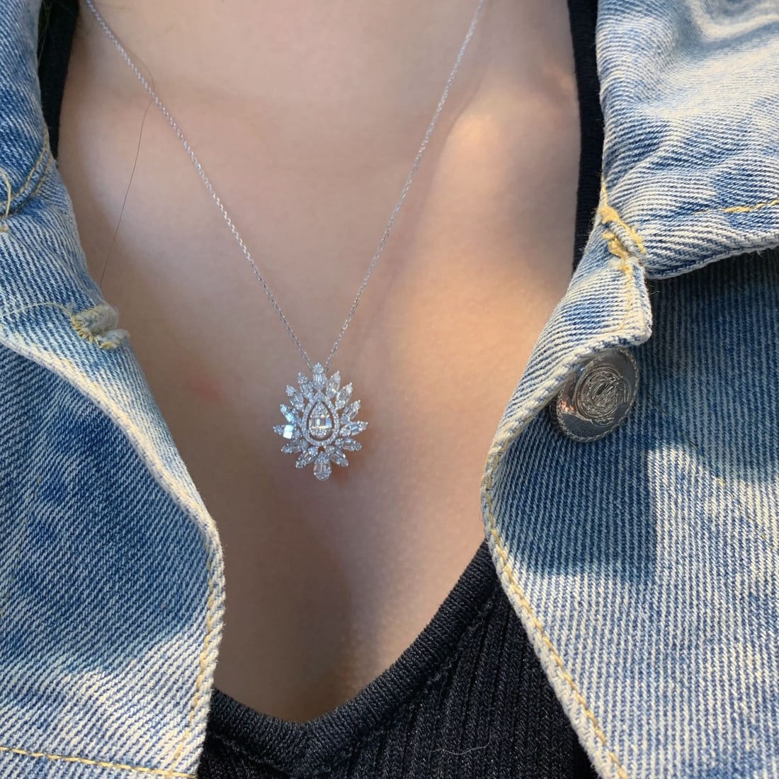 14k Gold 0.9 Ct Natural H Diamond Necklace - 3