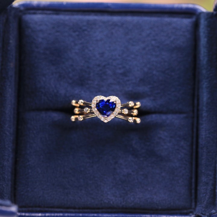 14k Gold 0.91 Ct Natural Sapphire & Diamond Ring - 2