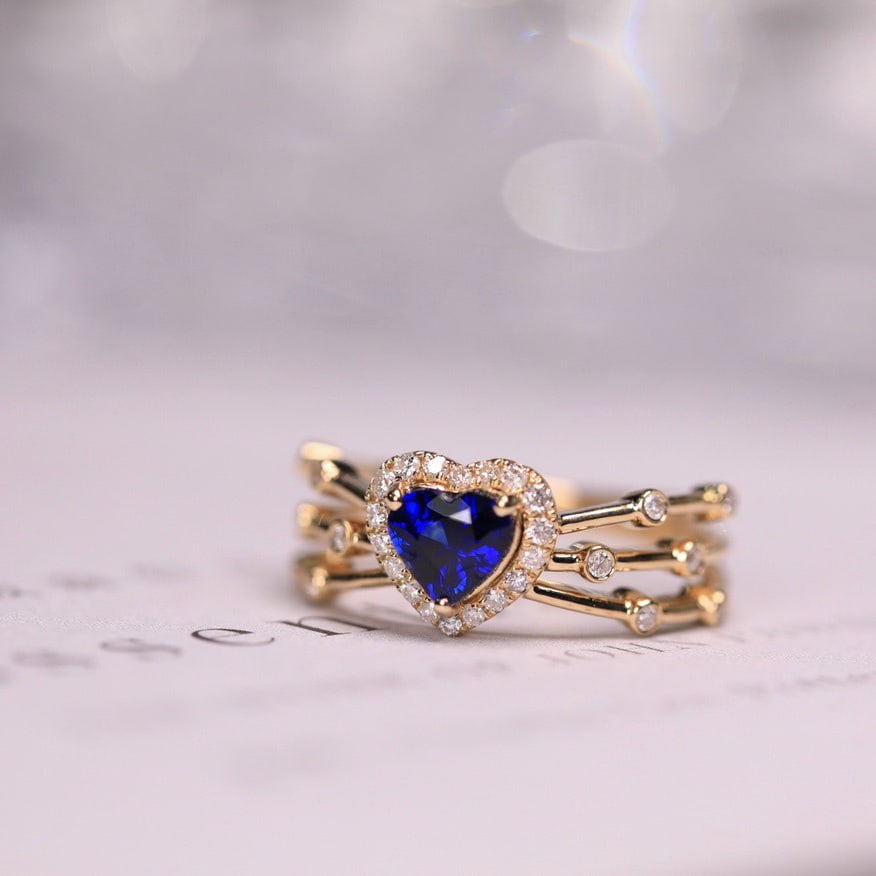 14k Gold 0.91 Ct Natural Sapphire & Diamond Ring - 4