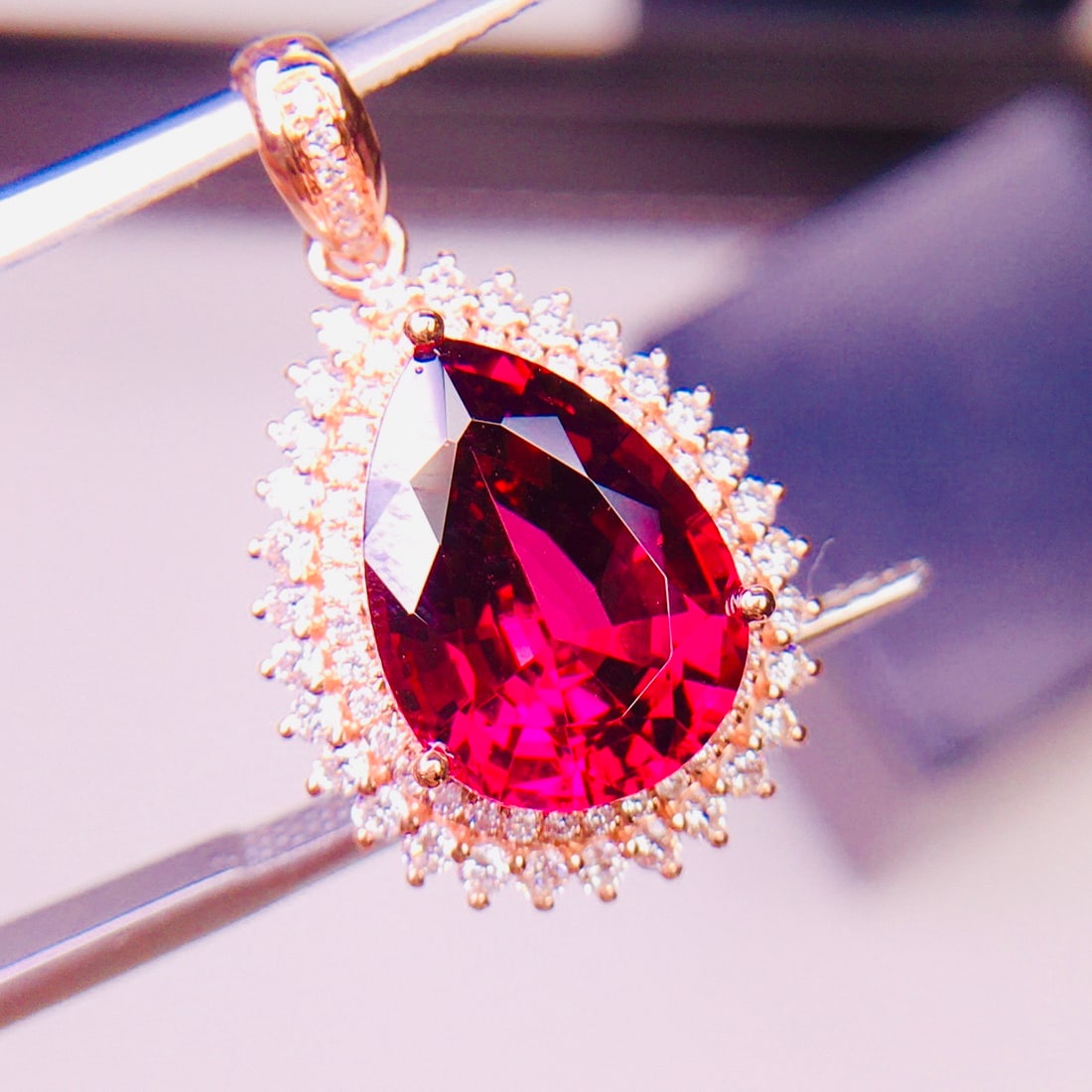 14k Gold 5.5 Ct Natural Tourmaline & Diamond Pendant( Without Chain ) - 2