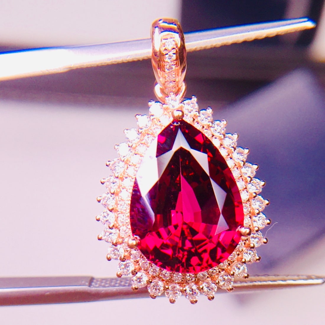 14k Gold 5.5 Ct Natural Tourmaline & Diamond Pendant( Without Chain ) - 3