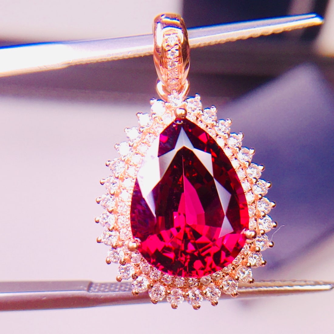 14k Gold 5.5 Ct Natural Tourmaline & Diamond Pendant( Without Chain ) - 4