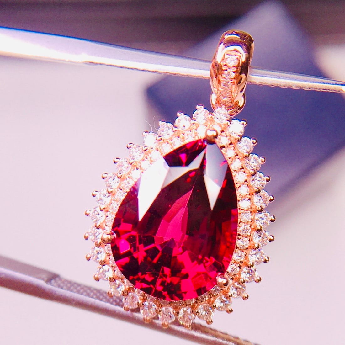 14k Gold 5.5 Ct Natural Tourmaline & Diamond Pendant( Without Chain ) - 5