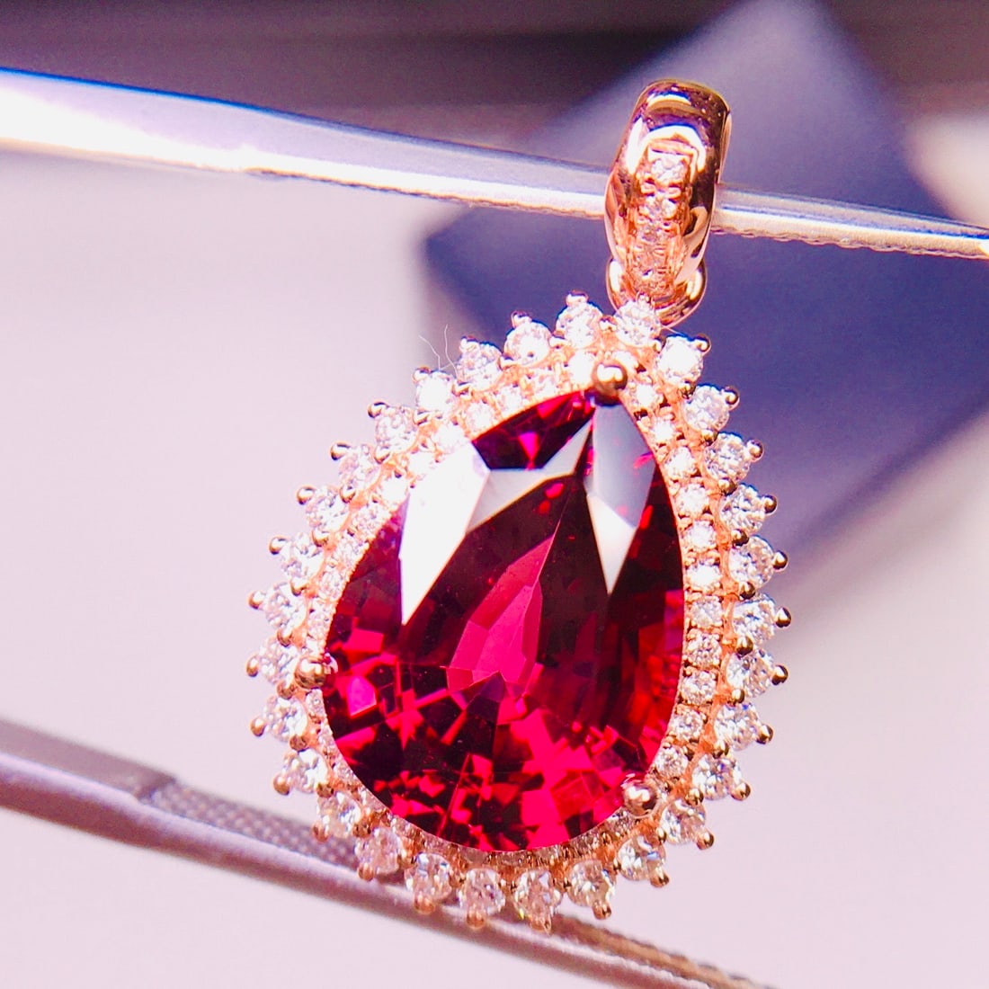 14k Gold 5.5 Ct Natural Tourmaline & Diamond Pendant( Without Chain ) - 6