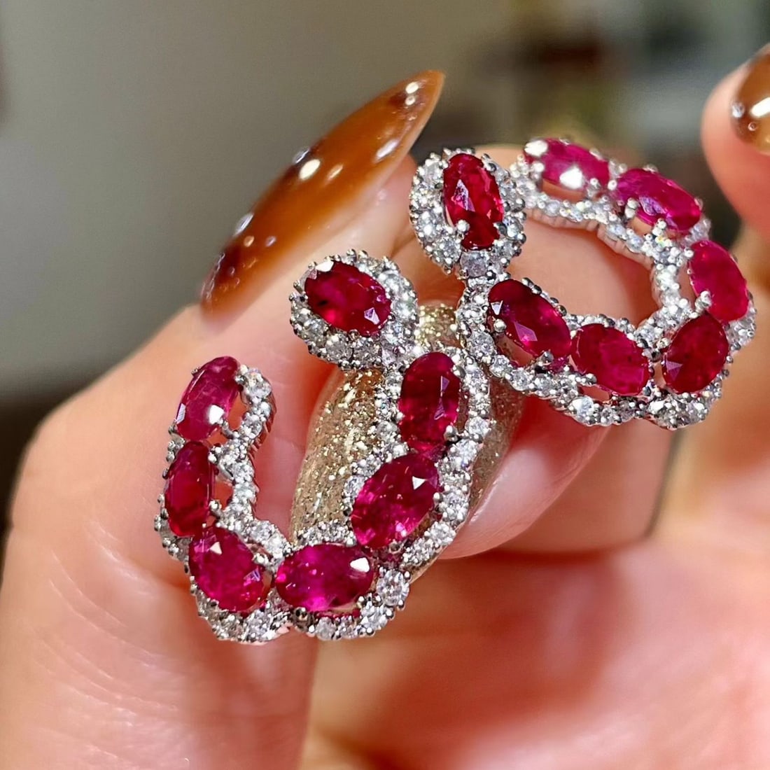 14k Gold 5.32 Ctw Natural Ruby & Diamond Earrings - 2