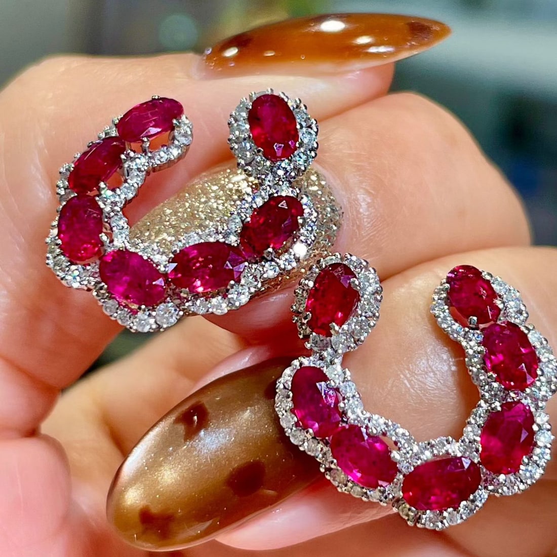 14k Gold 5.32 Ctw Natural Ruby & Diamond Earrings - 3