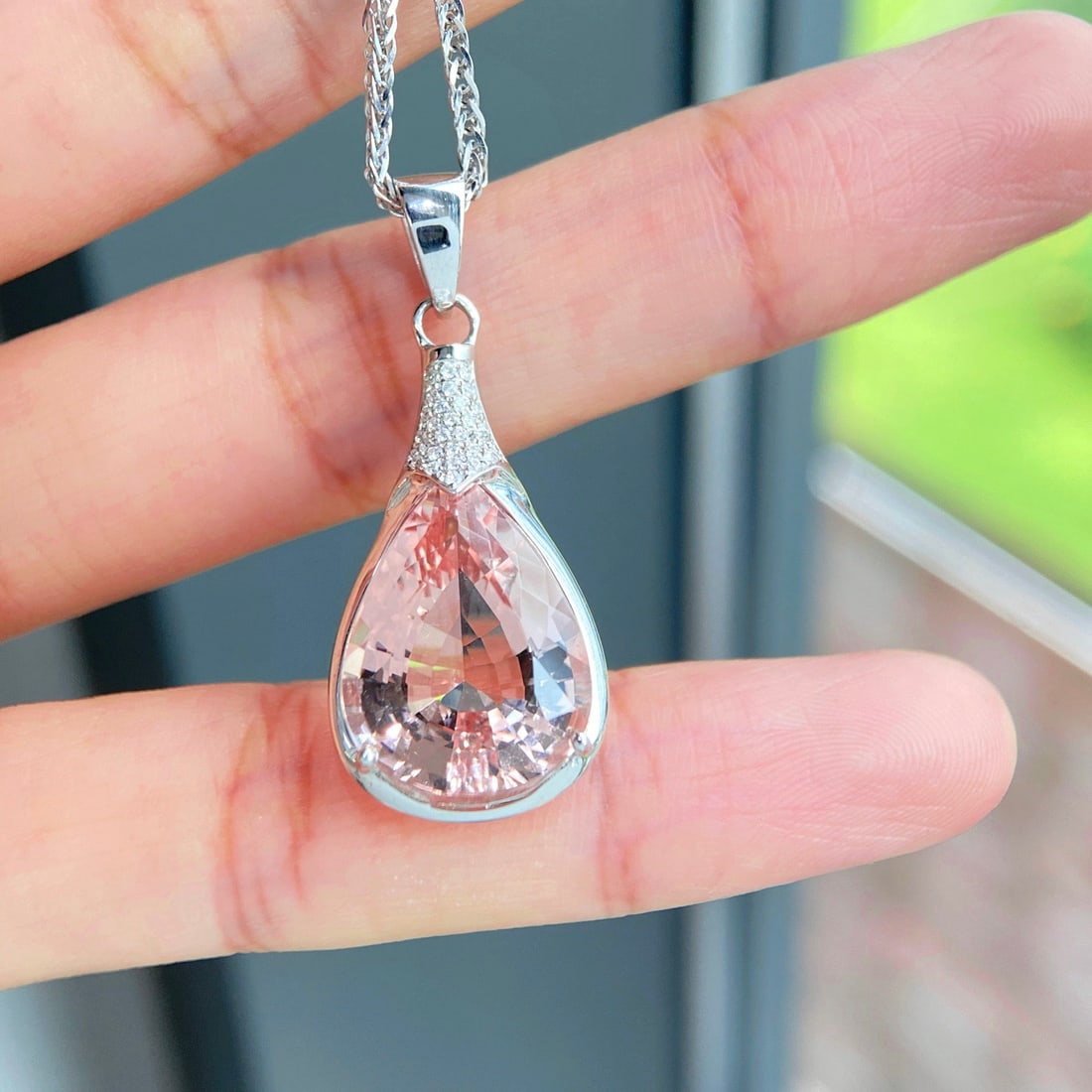 14k Gold 8.39 Ctw Natural Morganite & Diamond Pendant( Without Chain ) - 2