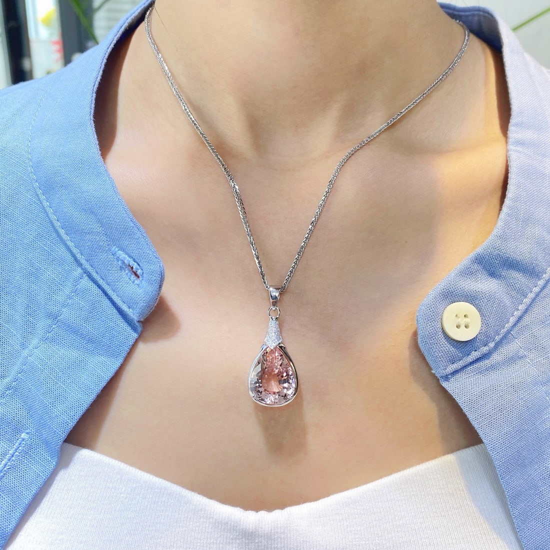 14k Gold 8.39 Ctw Natural Morganite & Diamond Pendant( Without Chain ) - 3