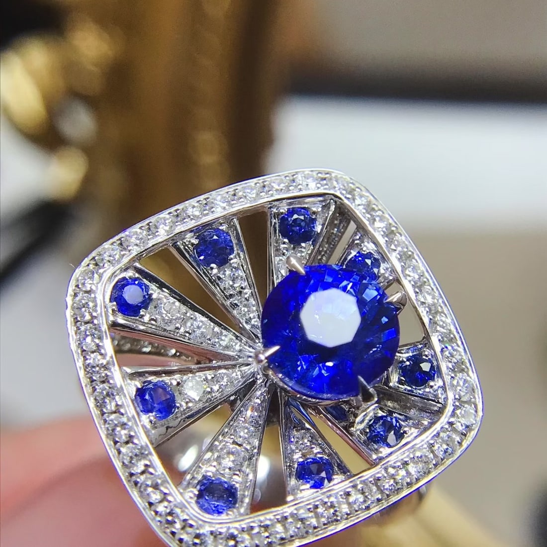 14k Gold 2.14 Ctw Natural Sapphire & Diamond Ring: Ref:231126212 // gold content:14k gold // ring size:7. 25us // // main gemstone:sapphire // shape:round // carat weight:1. 52ct // color:blue // treatment:natural // cut grade:g // // adjacent