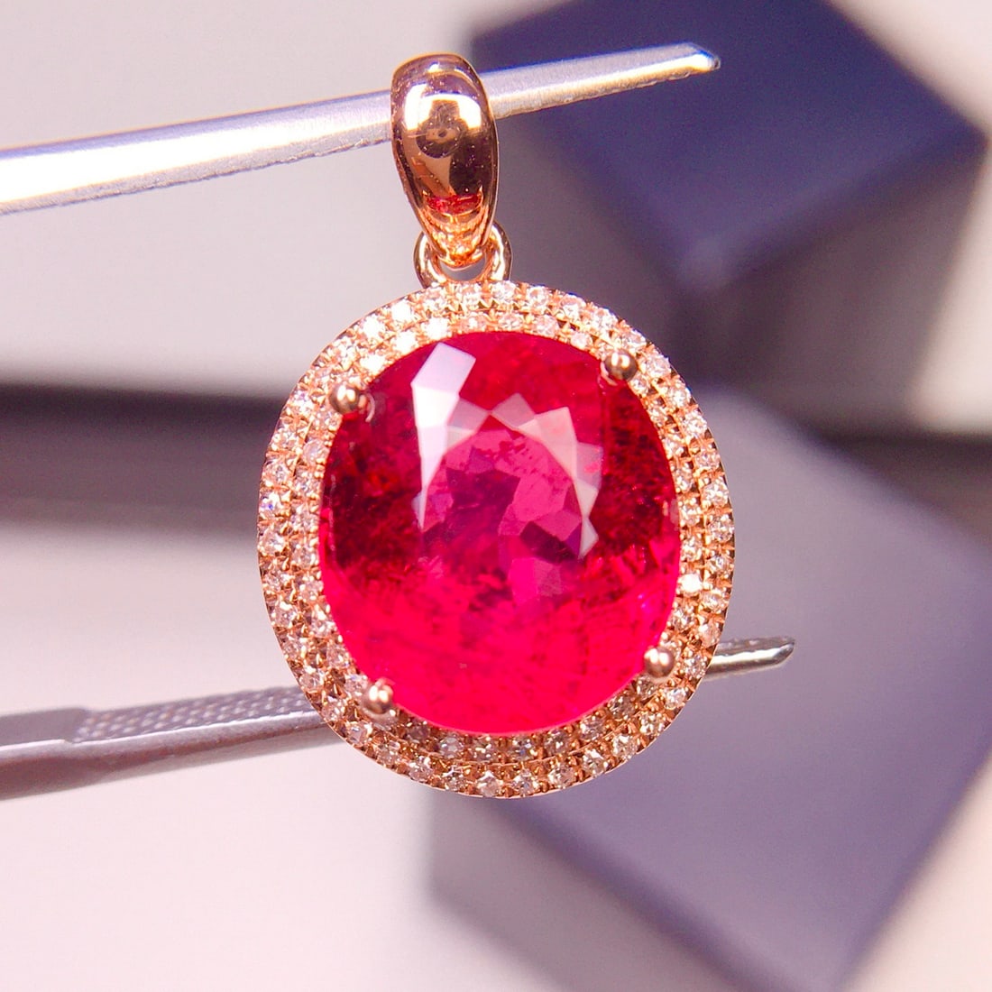 14k Gold 3.89 Ct Natural Tourmaline & Diamond Pendant( Without Chain ) - 2