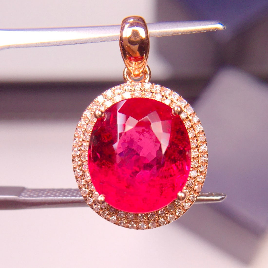 14k Gold 3.89 Ct Natural Tourmaline & Diamond Pendant( Without Chain ) - 4