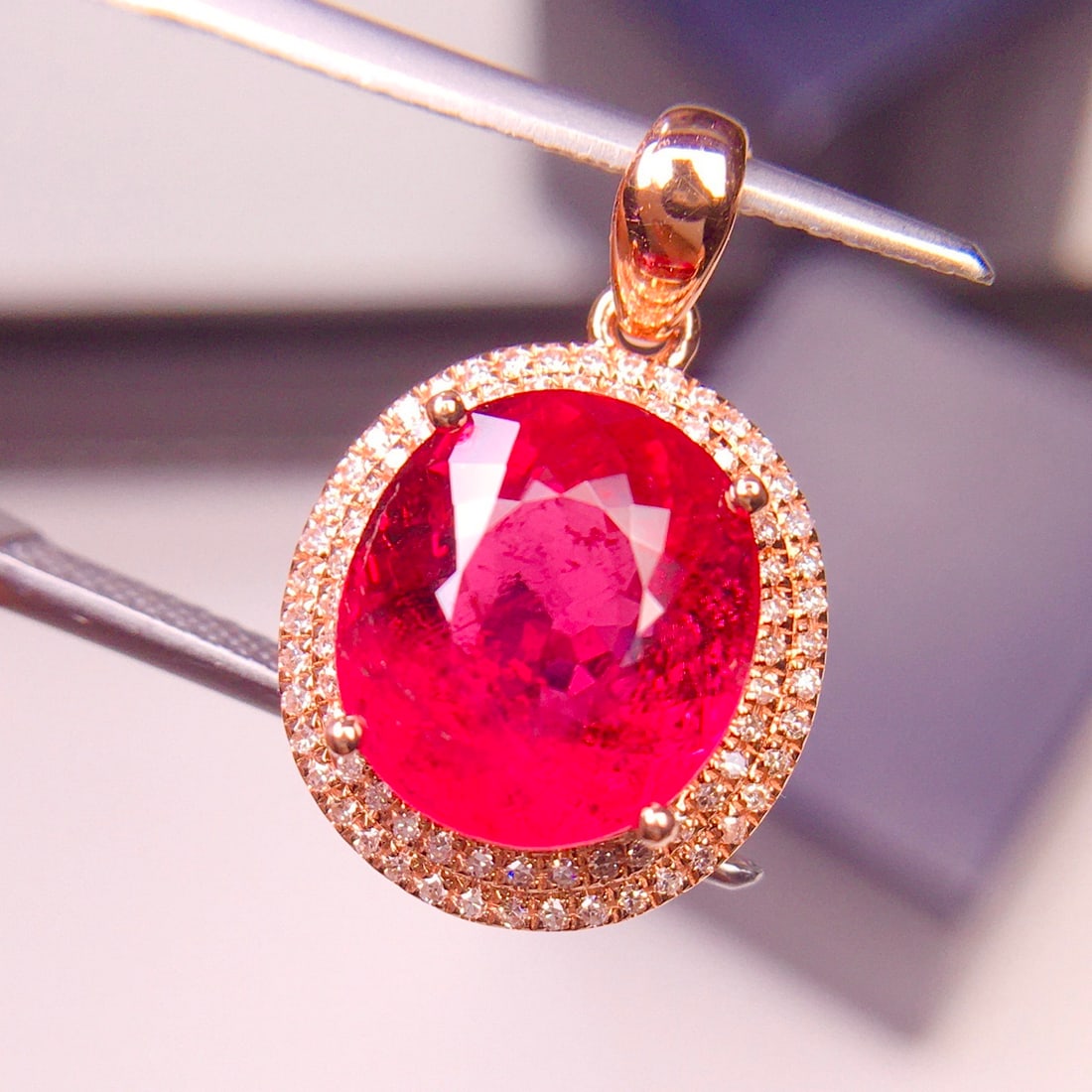 14k Gold 3.89 Ct Natural Tourmaline & Diamond Pendant( Without Chain ) - 5