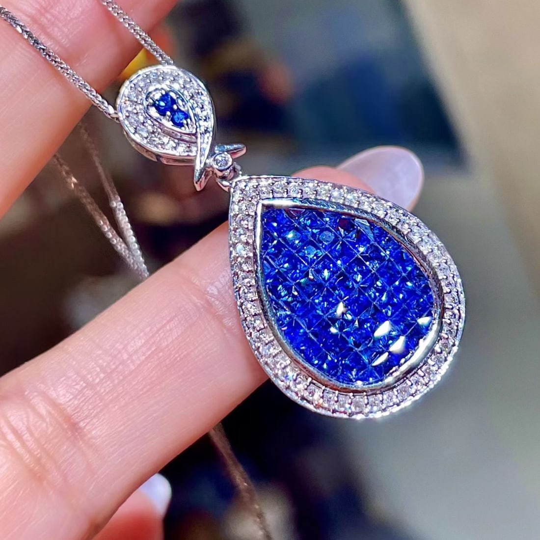 14k Gold 2.95 Ctw Natural Sapphire & Diamond Pendant( Without Chain ) - 2