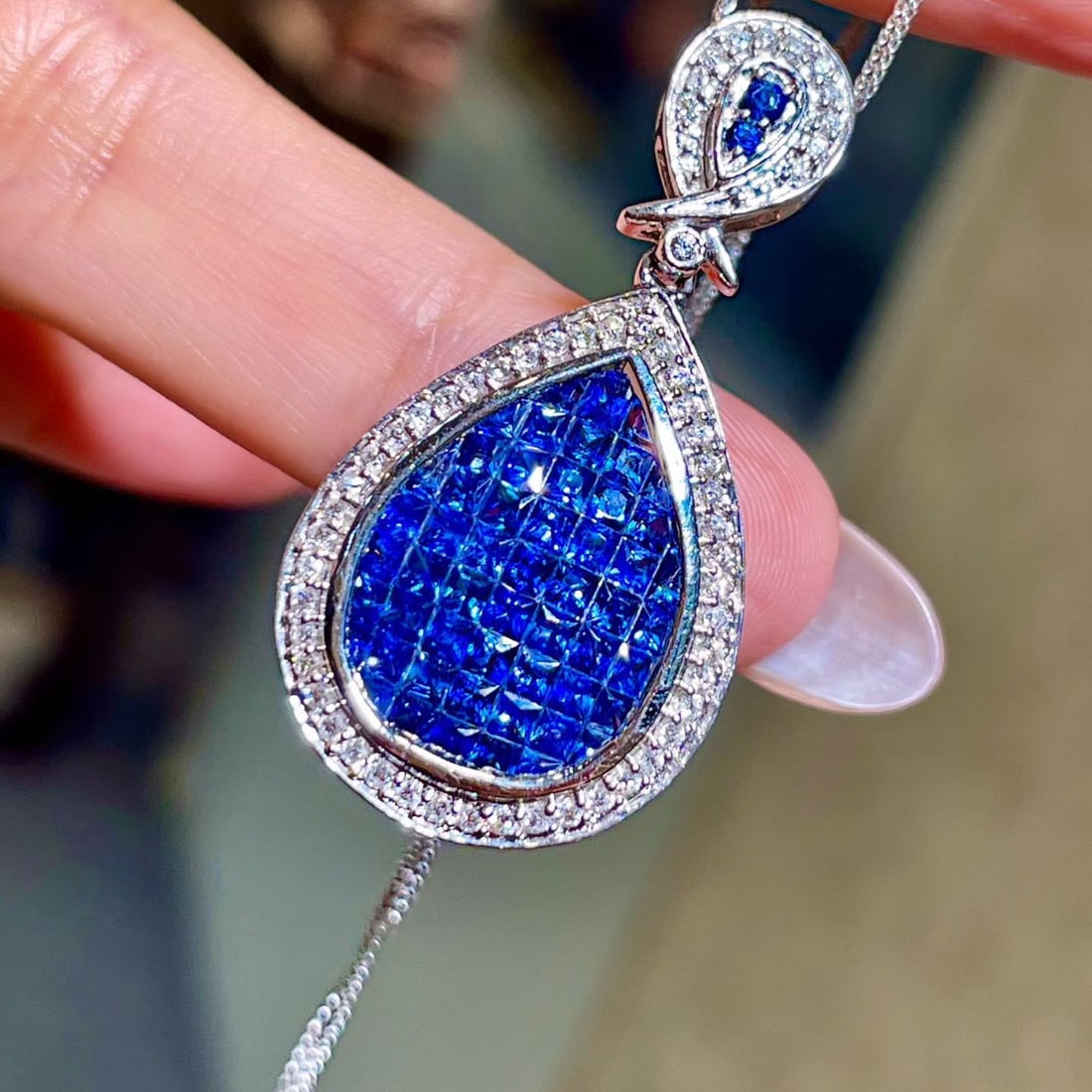 14k Gold 2.95 Ctw Natural Sapphire & Diamond Pendant( Without Chain ) - 3