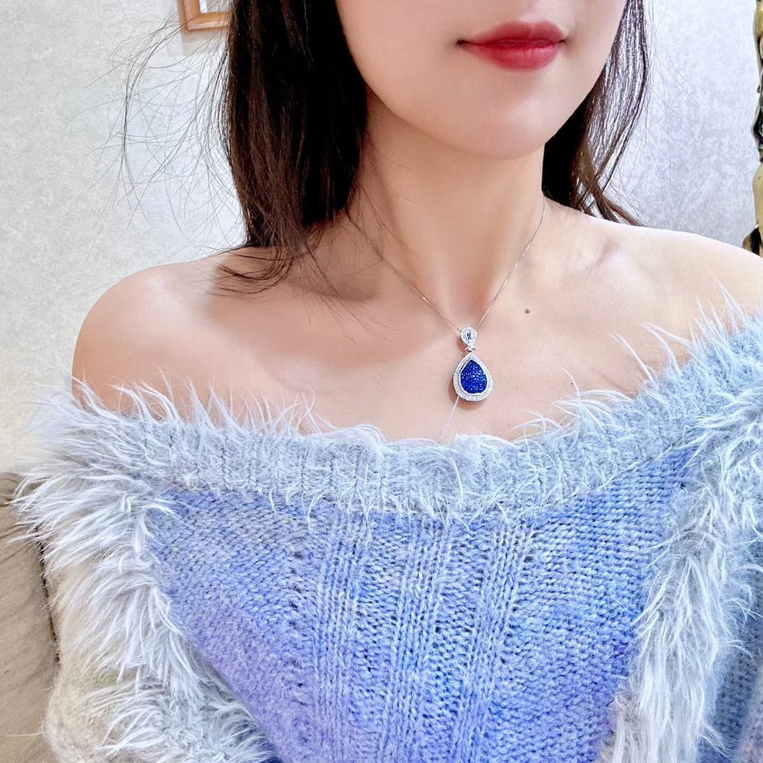 14k Gold 2.95 Ctw Natural Sapphire & Diamond Pendant( Without Chain ) - 4