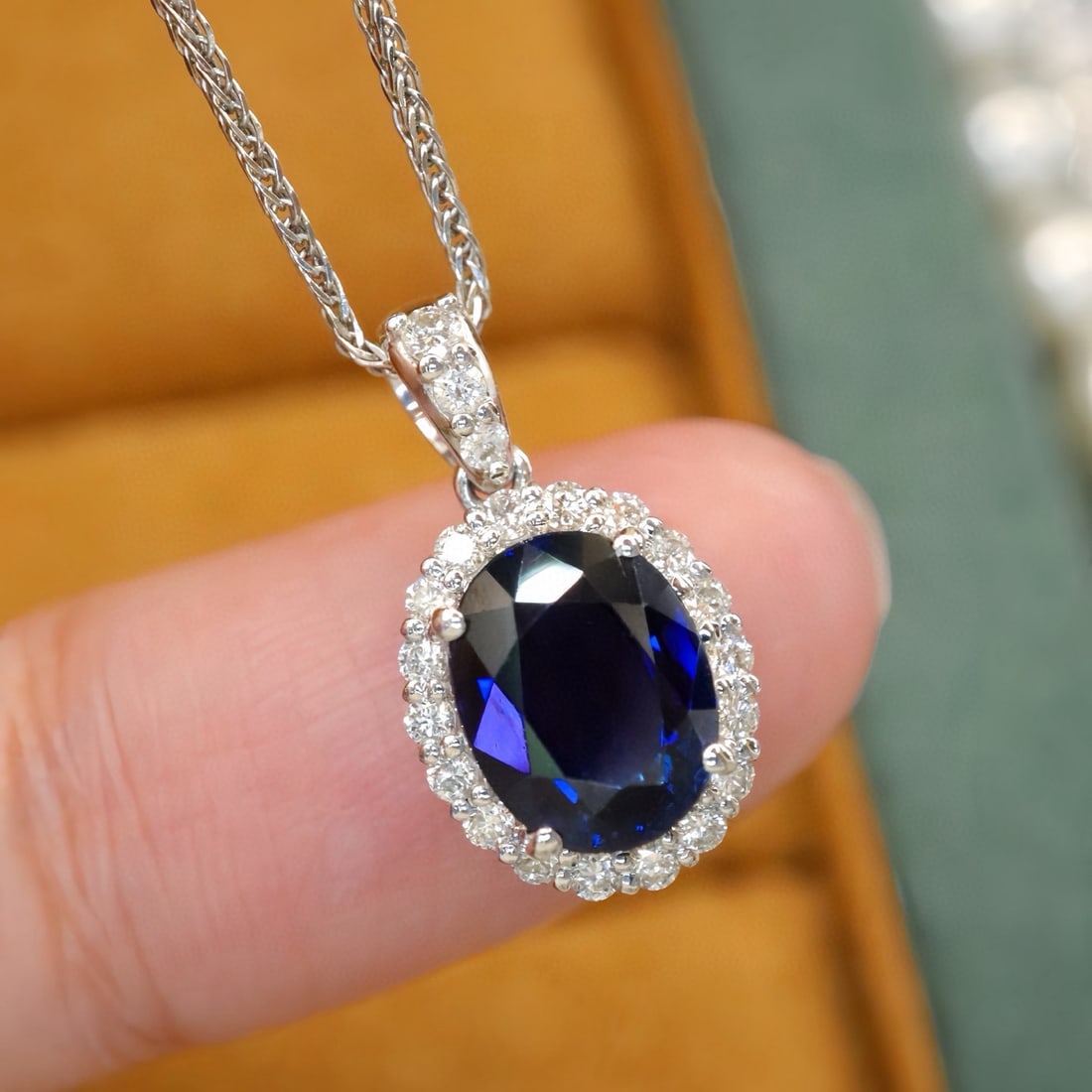 14k Gold 1.96 Ctw Natural Sapphire & Diamond Pendant( Without Chain ) - 3