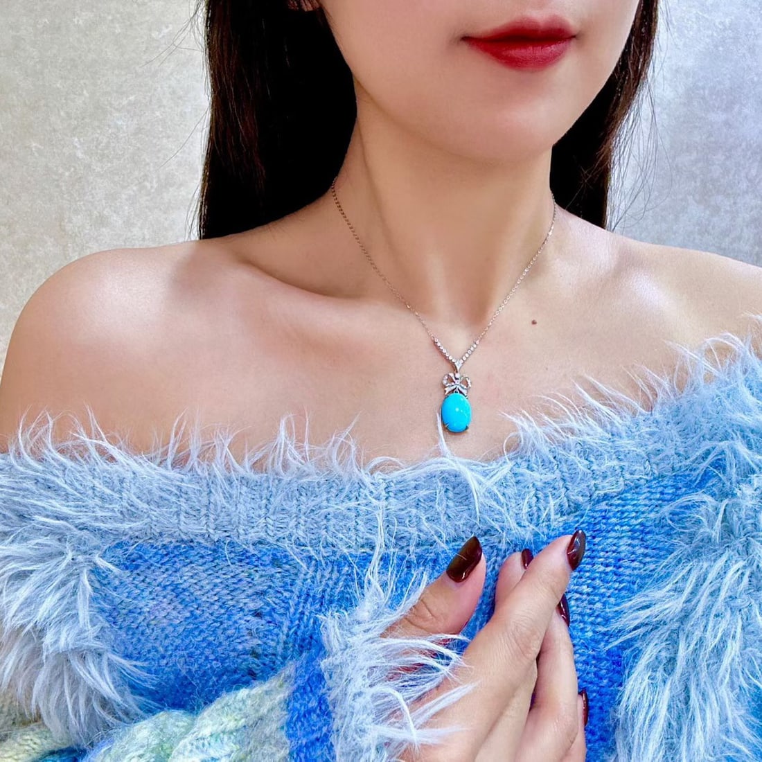 14k Gold 7.54 Ctw Natural Blue Turquoise & Diamond Necklace - 3