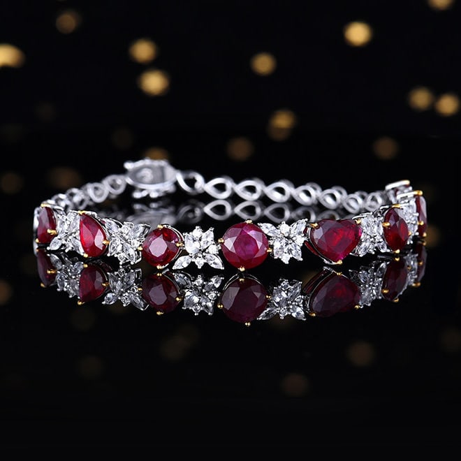 14k Gold 8.55 Ctw Natural Ruby & Sapphire Bracelet - 3