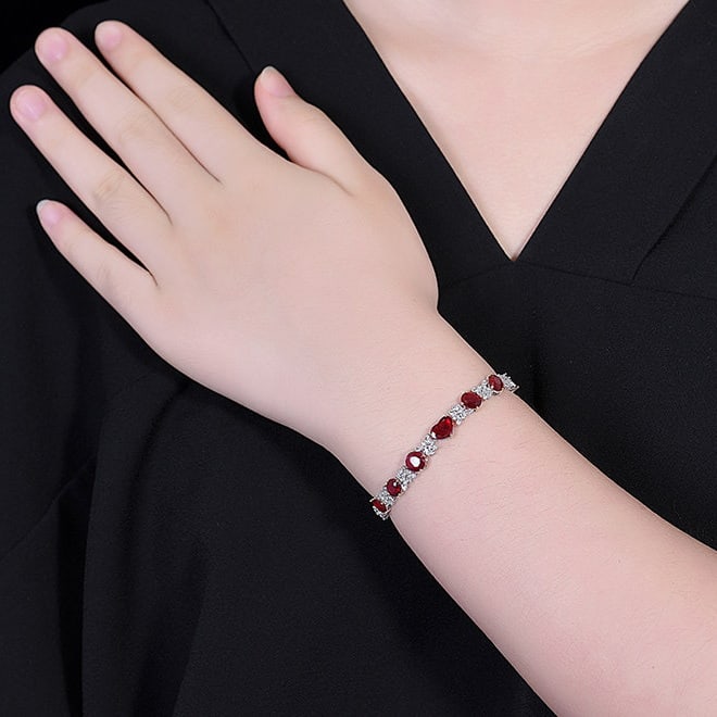 14k Gold 8.55 Ctw Natural Ruby & Sapphire Bracelet - 7