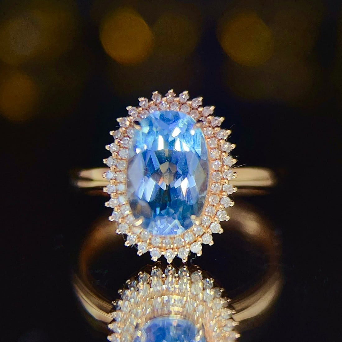 14k Gold 1.92 Ct Natural Aquamarine & Diamond Ring: Ref:231126235 // gold content:14k gold // ring size:7. 25us // // main gemstone:aquamarine // shape:oval // carat weight:1. 92ct // color:blue // treatment:natural // // adjacent gemstone 2 : diamond