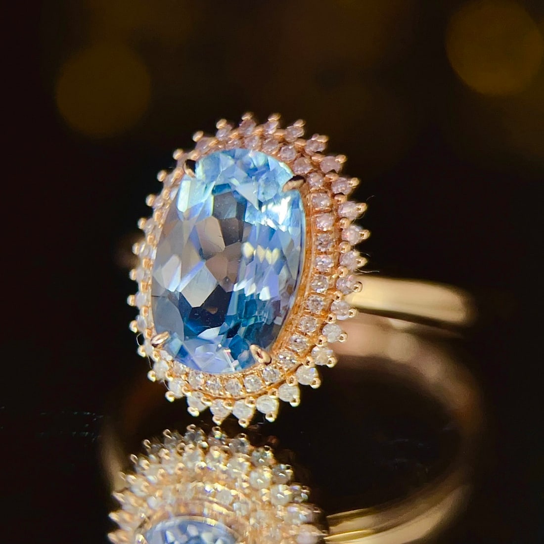 14k Gold 1.92 Ct Natural Aquamarine & Diamond Ring - 4