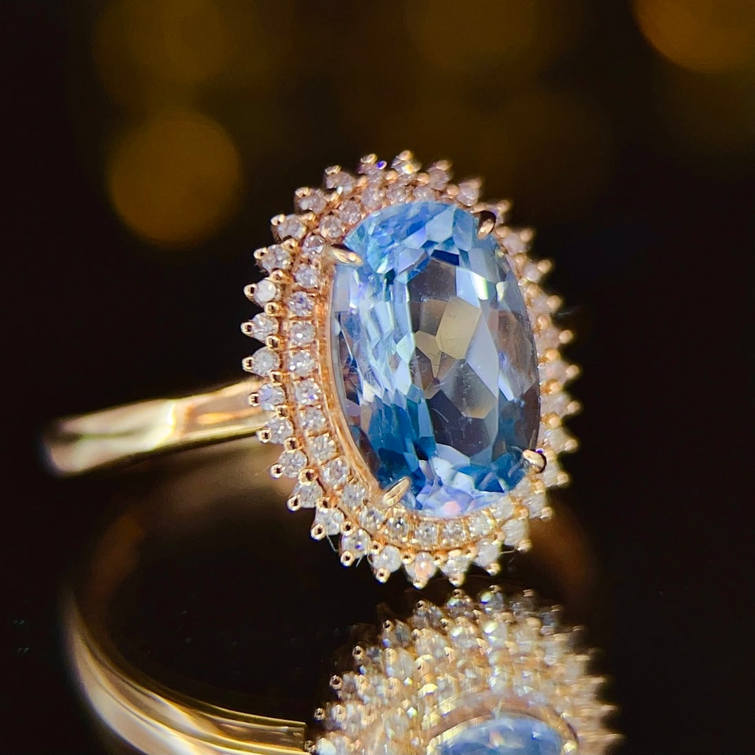 14k Gold 1.92 Ct Natural Aquamarine & Diamond Ring - 5