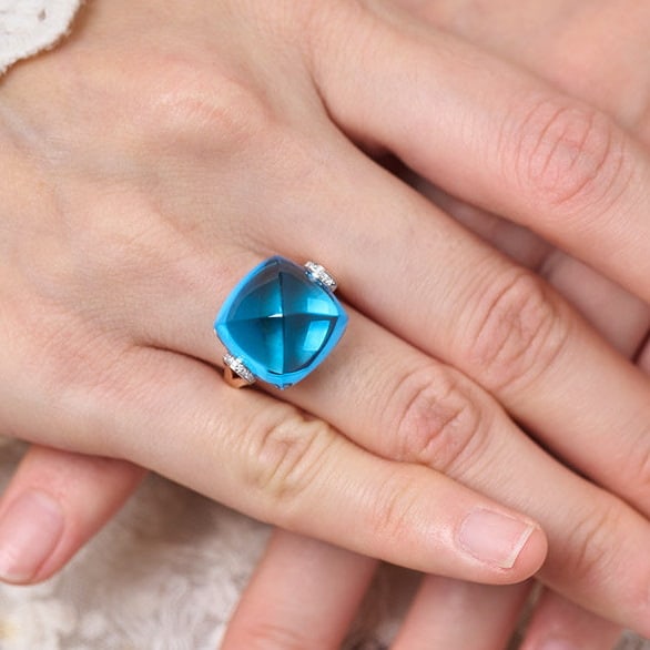 14k Gold 22.56 Ct Natural Topaz & Diamond Ring - 8