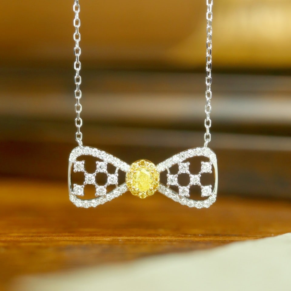 14k Gold 0.35 Ctw Natural Yellow Diamond & Diamond Necklace: Ref:231126245 // gold content:14k gold // main gemstone:yellow diamond // shape:oval // carat weight:0. 09ct // color:yellow // treatment:natural // // adjacent gemstone 2 : diamond // shape:round //