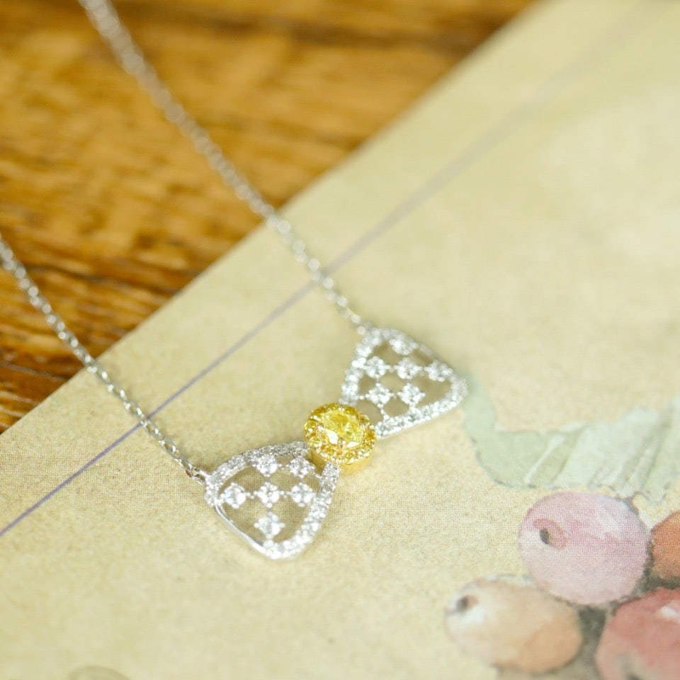 14k Gold 0.35 Ctw Natural Yellow Diamond & Diamond Necklace - 2