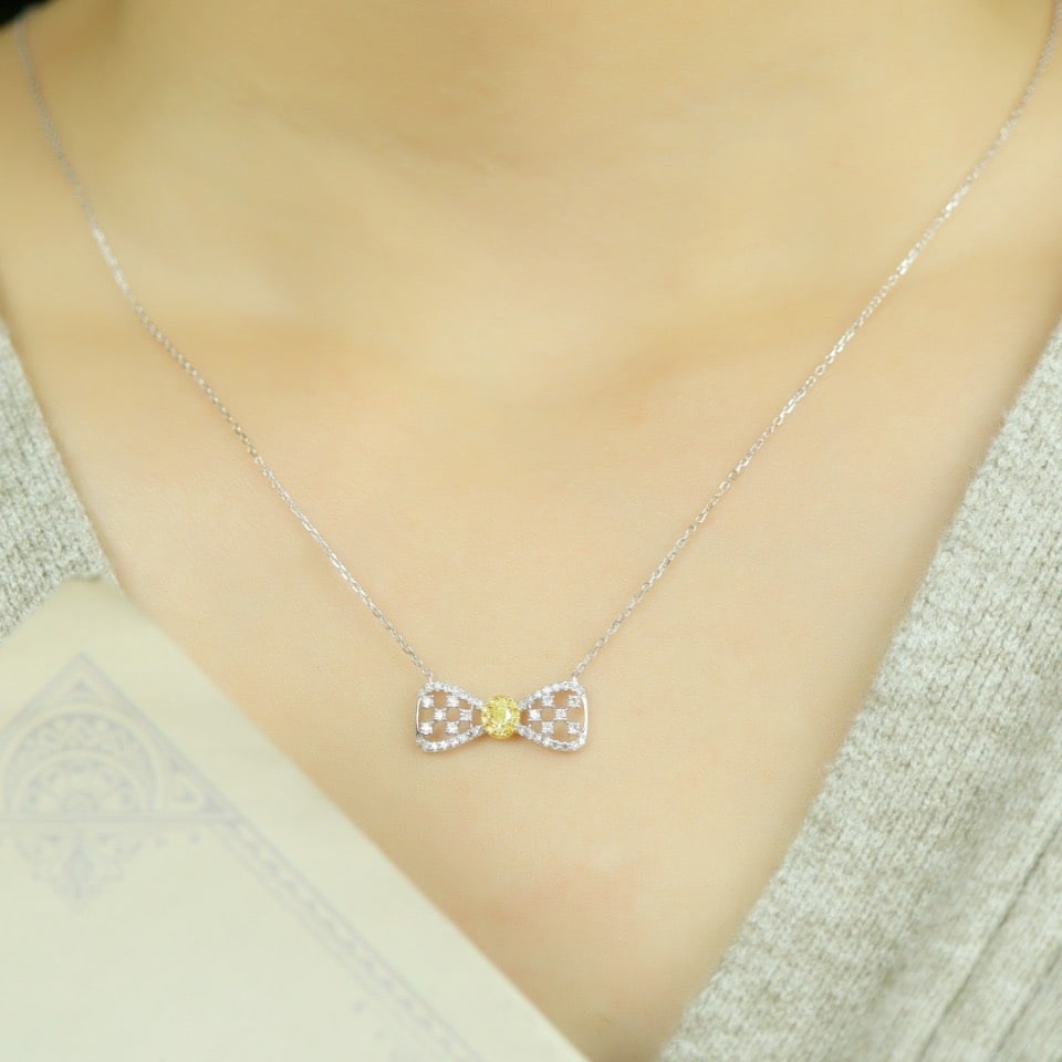 14k Gold 0.35 Ctw Natural Yellow Diamond & Diamond Necklace - 6