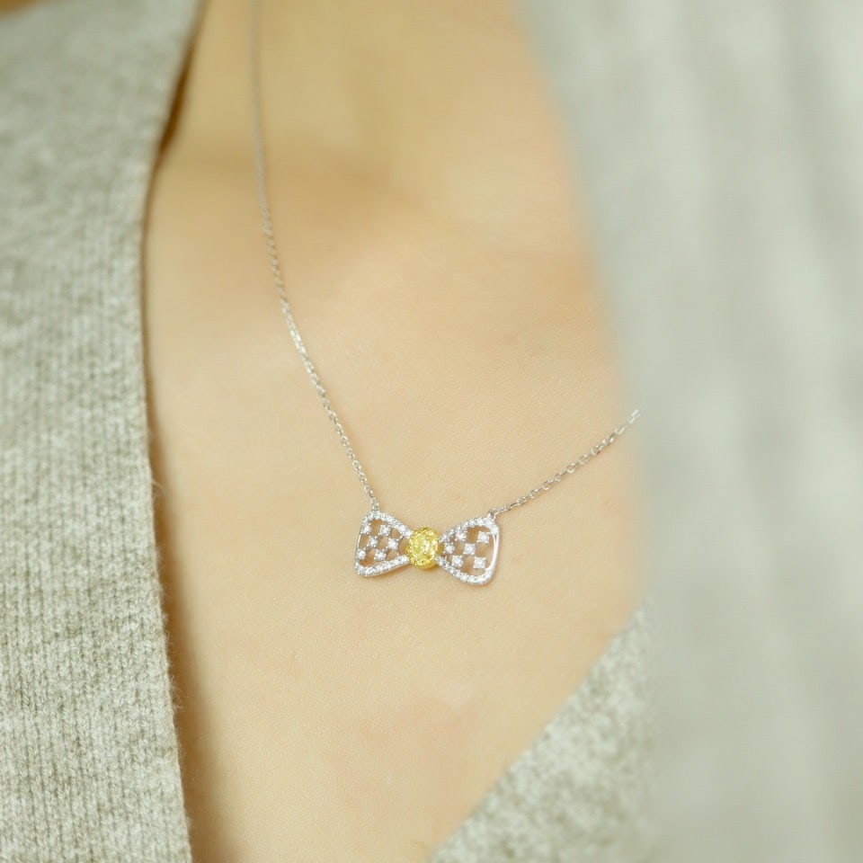 14k Gold 0.35 Ctw Natural Yellow Diamond & Diamond Necklace - 7