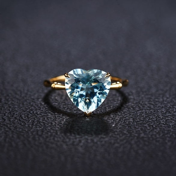 14k Gold 2.96 Ct Natural Aquamarine Ring: Ref:231126248 // gold content:14k gold // ring size:7. 25us // // main gemstone:aquamarine // shape:heart // carat weight:2. 96ct // color:santa maria color // treatment:natural // Condition: New Low