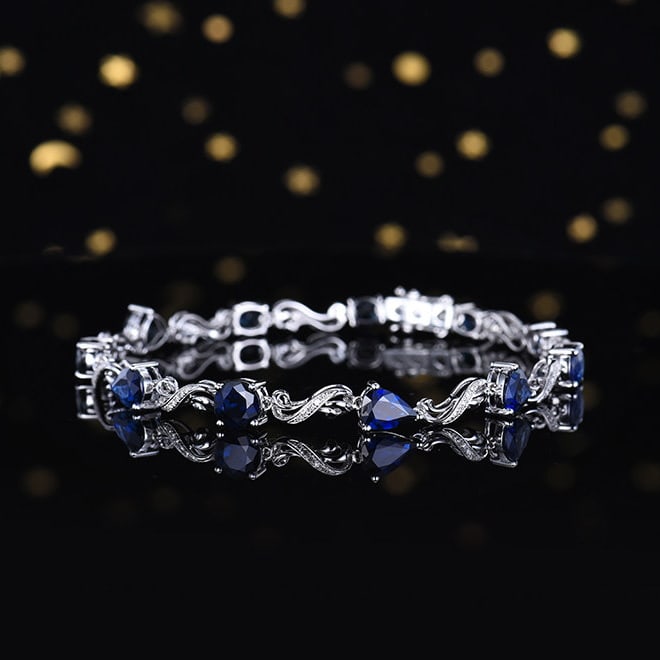 14k Gold 7.31 Ctw Natural Sapphire & Diamond Bracelet - 2