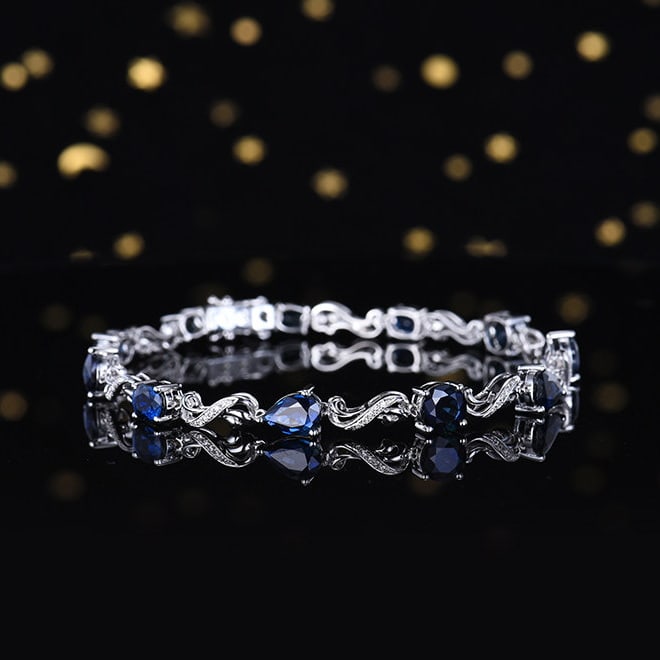 14k Gold 7.31 Ctw Natural Sapphire & Diamond Bracelet - 3