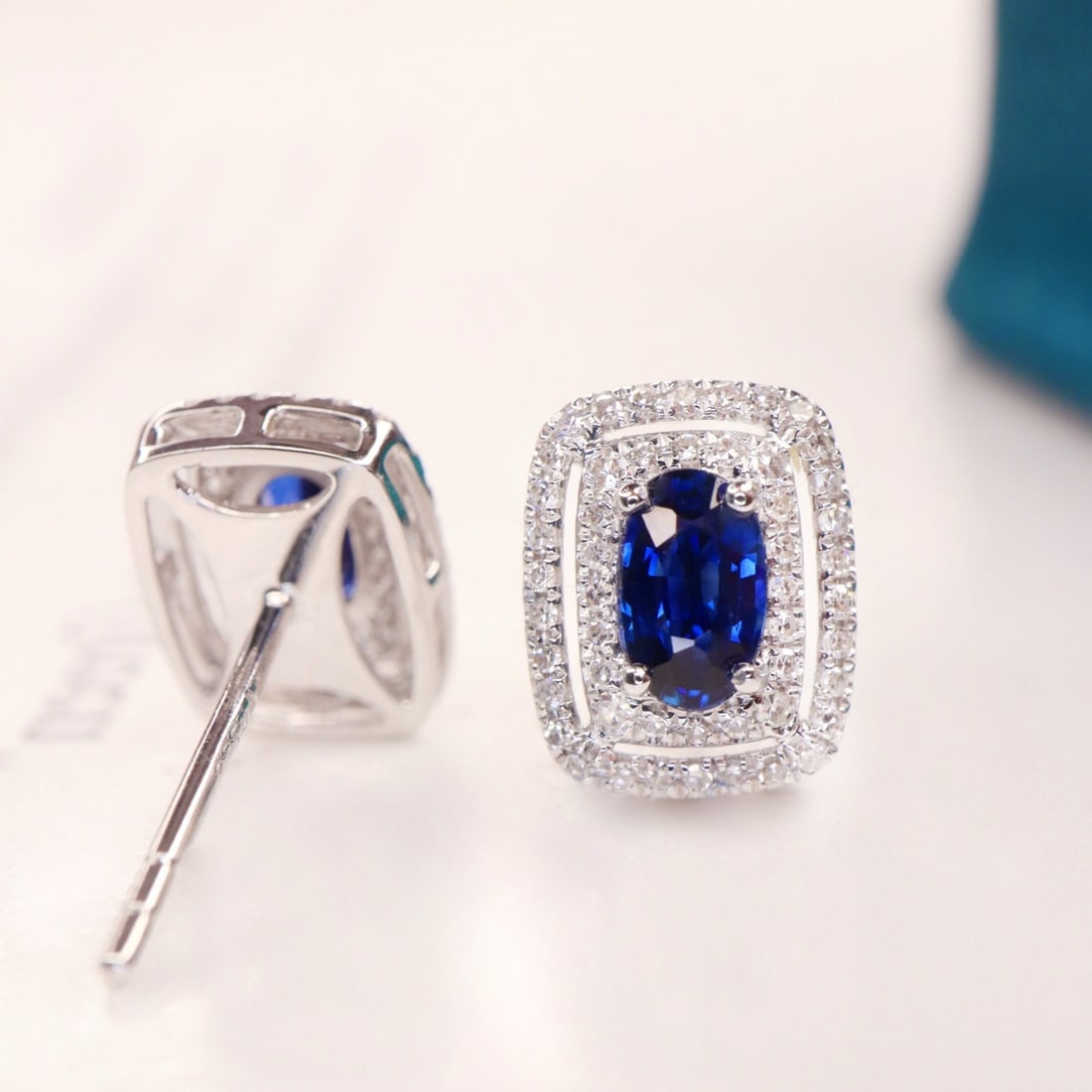 14k Gold 0.81 Ctw Natural Sapphire & Diamond Earrings - 5