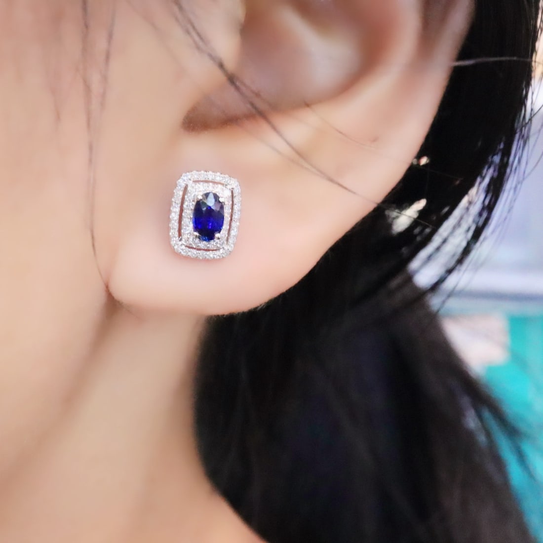 14k Gold 0.81 Ctw Natural Sapphire & Diamond Earrings - 6