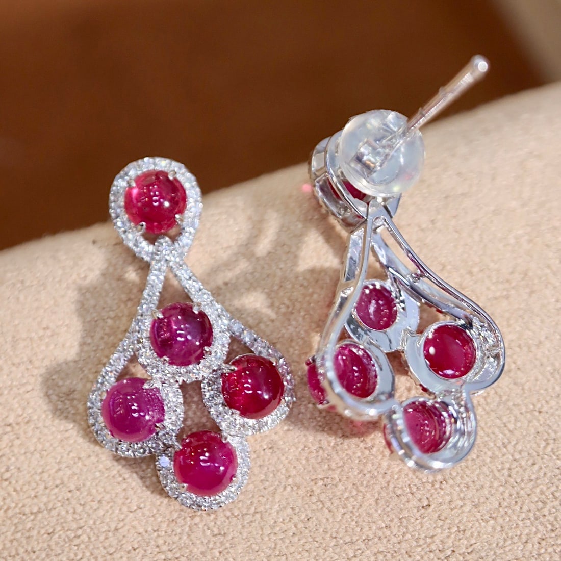 14k Gold 3.34 Ctw Natural Ruby & Diamond Earrings - 4