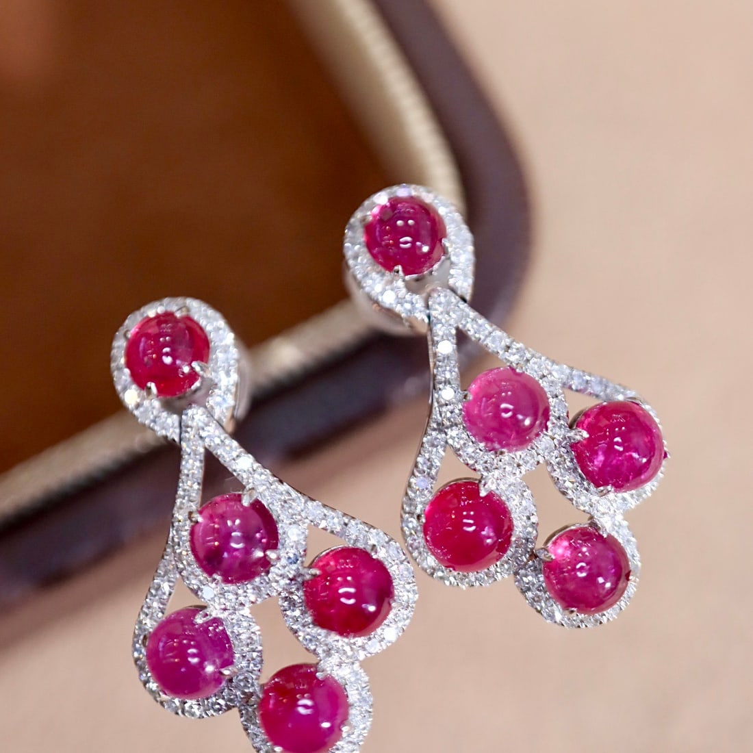 14k Gold 3.34 Ctw Natural Ruby & Diamond Earrings - 5